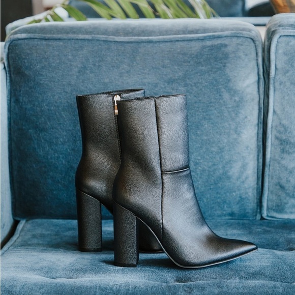 Lulus Dawson Black Pebble Pointed-Toe Mid Calf Boots - Picture 6 of 9